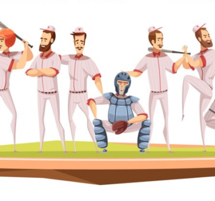 A series of baseball players demonstrating different playing actions