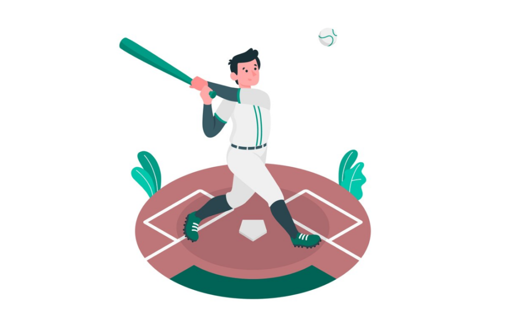 An illustration of a batter swinging at a pitch