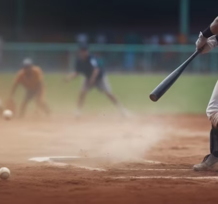 Baseball player hitting the ball