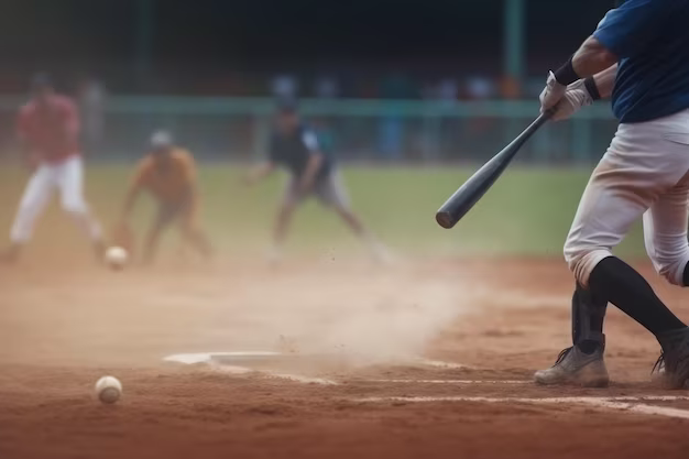 Baseball player hitting the ball