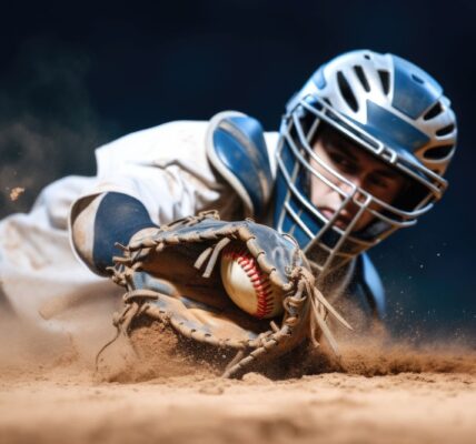 Man trying to catch baseball ball