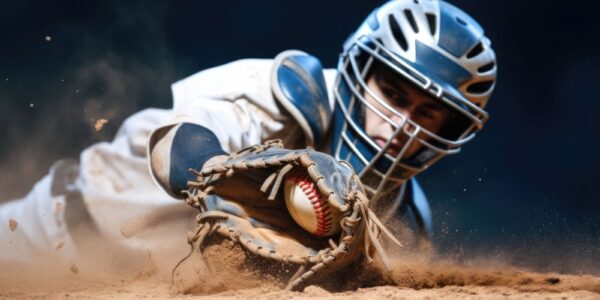 Man trying to catch baseball ball