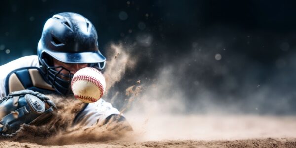 Man trying to catch baseball ball