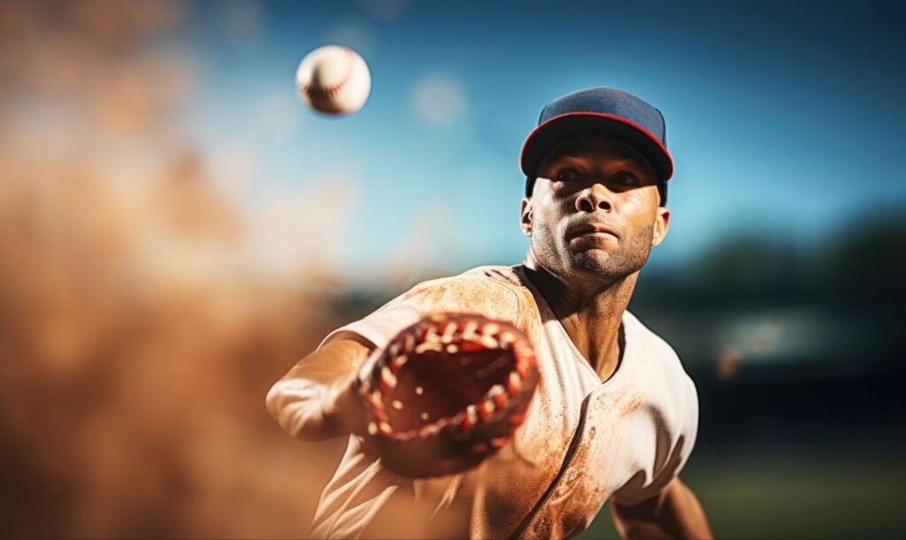 Man  trying to catch baseball ball