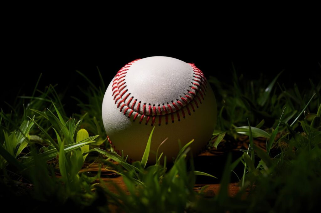 Close up of baseball in grass