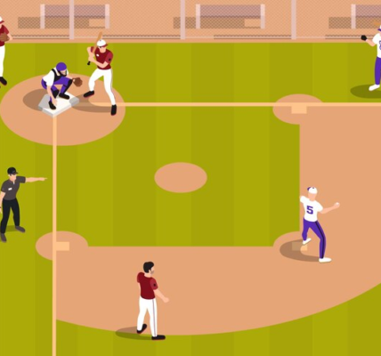 Baseball Teams Playing on the Field Illustration