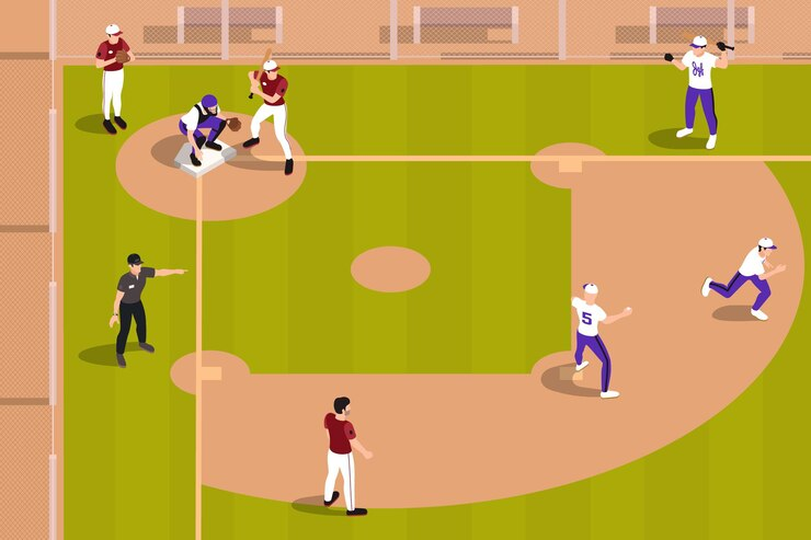 Baseball Teams Playing on the Field Illustration